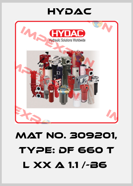 Mat No. 309201, Type: DF 660 T L XX A 1.1 /-B6  Hydac