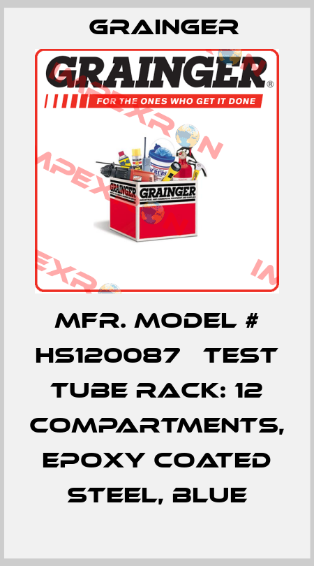  Mfr. Model # HS120087   Test Tube Rack: 12 Compartments, Epoxy Coated Steel, Blue Grainger