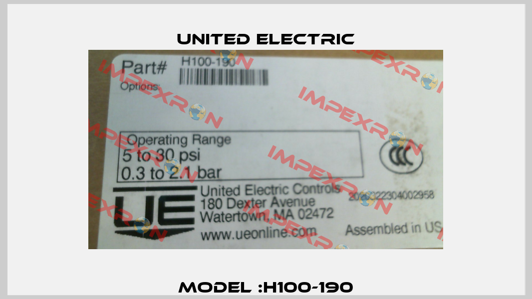 Model :H100-190 United Electric